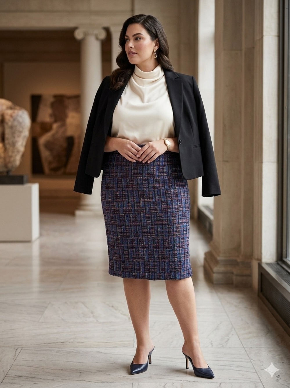 Chadwicks Navy Multi Tweed Pencil Skirt